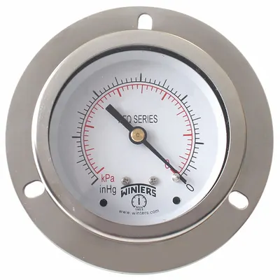 WINTERS Pengukur Tekanan Panel-Mount: Flange Depan, 0 psi hingga 600 psi, Dial 2 1/2 in - Front-Flange Panel-Mount with Brass/Bronze Wetted Parts
