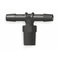 Barbed Tee: 1/2 in Pipe x 1/4 in ID x 1/4 in ID Fitting Size, Barbed/Threaded, Nylon, 10 PK (MPN T8-4BN)