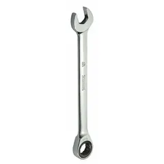 Alloy steel construction with chrome finish. 7/16 in SAE 12-point ratcheting box end for turning fasteners in confined spaces. Overall length 6 1/2 in. Suitable for general mechanical and assembly tasks.