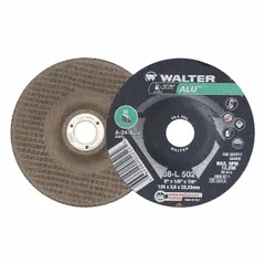 This Type 27 combination wheel is designed for cutting and grinding soft metals such as aluminum and brass. It measures 5 inches in diameter, 1/8 inch thick, with a 7/8 inch arbor hole. The aluminum oxide abrasive and ALU series formulation suit general fabrication and maintenance tasks on non-ferrous materials.