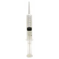 This 12 mL Luer Slip syringe features a polypropylene barrel and tip with a plastic plunger. Designed for straight and curved transfer of fluids, it uses a cemented needle type and is compatible with fluid needles. The tip is not replaceable and needles are not included