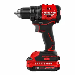 CRAFTSMAN cordless pistol-grip drill with a brushed motor, 1/2 in chuck, and max speed of 1,700 RPM. Powered by a 20 V system and includes a 2.0 Ah battery. Suitable for drilling in wood, metal, and plastic, and for driving screws in general construction and maintenance tasks.