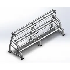 This weight storage rack from PROMAXIMA has an overall width of 34 3/4 inches and height of 43 1/4 inches. It is designed to organize dumbbells and other weight plates in commercial gyms, fitness centers, and training facilities, reducing floor clutter and keeping equipment accessible.