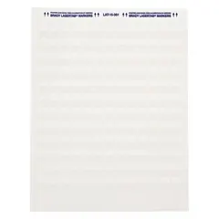 White matte polyester wraparound label for wire and cable identification. Measures 1 1/2 in x 3/4 in and fits wire gauges from 8 AWG to 1 AWG. Used for permanent marking in control panels, electrical installations, and maintenance applications.