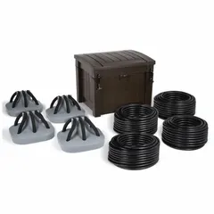 Diffuser system designed for ponds up to 0.5 acre surface area. Includes four diffusers with a maximum air flow of 240 lpm. Used to oxygenate shallow ponds, lagoons, and decorative water features.