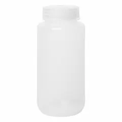 Polypropylene Wide Mouth Round Lab Bottle, 500 mL, 16 fl oz, Colorless, Closure Included