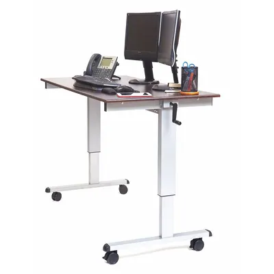 LUXOR Meja Berdiri: Kenari Gelap, Melamin, Lebar Keseluruhan 59 in, Kedalaman Keseluruhan 29 1/2 in - Manual Adjustable-Height Desks