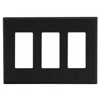 HUBBELL Wall Plate: Decorator-Rocker, 3 Gang, Black, Std Size (MPN P263BK)