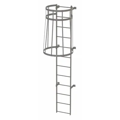 Tangga Tetap dengan Sangkar Pengaman TRI-ARC: Tinggi Keseluruhan 11 ft, Lebar Keseluruhan 18 in, Baja - Safety Cage Fixed Ladders