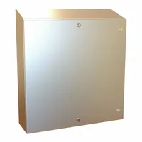This 304 stainless steel enclosure measures 30 x 30 x 8 inches and is rated NEMA 12/13/3R/4/4X for protection against dust, water, and corrosion. It features a hinged cover with a 1/4-turn latch and does not include knockouts. Suitable for housing electrical controls and instruments in industrial or outdoor environments