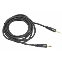 This auxiliary cable features a 3.5 mm connector for audio services and a plastic construction. It is used to connect audio devices such as smartphones, tablets, or MP3 players to headphones, car stereos, or speakers