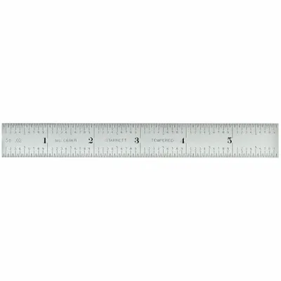 STARRETT Penggaris Baja, Tempa Pegas: C606R-6, 6 in, Tebal 0.05 in, 1/10 in/1/50 in - Steel Rulers