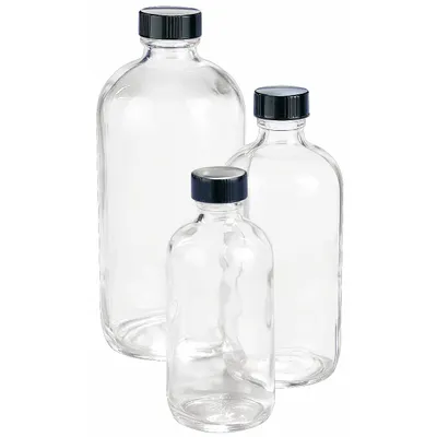 KIMBLE Botol Penyimpanan: 500 mL, Amber, 28-400 mm, Tanpa Tutup, 60, Tanpa Tutup - Amber Narrow Mouth Round Glass Lab Bottles