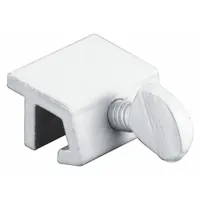 This non-handed clamp lock is designed for sliding windows, mounting on the sash with a 15/32 in overall length. It includes a handle and features a white, unfinished finish. Suitable for securing sliding windows in residential or light commercial applications