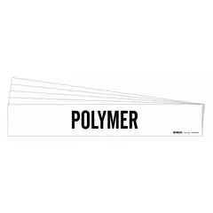 White polymer adhesive pipe marker with black legend text for identifying pipes 8 inches and larger in outside diameter. Pack of 5 markers without arrows, suitable for industrial piping systems to indicate pipe contents and flow direction.