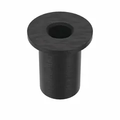 This inch-system well nut has a #10-32 fine thread, 3/8 in insert diameter, and 43/64 in overall length. Made of rubber in a plain style, it provides vibration-dampening and leak-resistant sealing for mounting in thin panels. Suitable for applications requiring insulated fasteners and watertight joints.