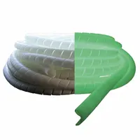 Off-white polyethylene spiral wrap for bundling and protecting hydraulic hoses and cables. Glows in the dark to improve visibility in low-light conditions. Measures 165 ft length by 3/8 in width