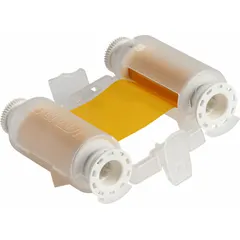 Yellow resin ribbon for printing solvent-resistant labels. Compatible with M710 printer series. RoHS compliant to 2011/65/EU. Used for industrial labeling applications requiring chemical resistance.