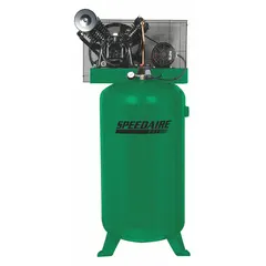 This 2-stage, splash-lubricated stationary electric air compressor features a vertical 80-gallon tank and delivers 13.7 cfm at 175 psi. It operates on 208-230V AC three-phase power and includes a manual drain valve. Suitable for powering pneumatic tools and air-operated equipment in industrial workshops and maintenance facilities.