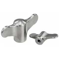 This wing knob is made of stainless steel for corrosion resistance. It features an M8 threaded hole with a 15 mm thread length and a 75 mm diameter. Designed for manual adjustment and clamping in industrial machinery, jigs, and fixtures.