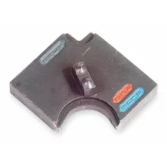Replacement upper crimping die for use with the TBM6S tool. Designed for crimping copper and aluminum connectors onto conductors. Accommodates three wire sizes as part of a color-keyed system. Features a code crimp profile.