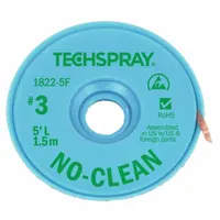 This desoldering braid is used to remove excess solder from printed circuit boards during rework or repair. It features a no-clean flux that eliminates the need for post-soldering cleaning. The braid is ESD-safe and comes in green