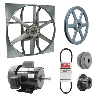 Dayton Kipas Pembuangan dengan Paket Penggerak: Penggerak Sabuk, Bilah 54 in, 2 hp, 29.332 cfm - Belt-Drive Panel Exhaust Fans with Drive Package