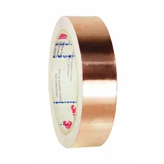 This general-purpose foil electrical tape is 1 inch wide by 18 yards long, 3.5 mil thick, with a 600 V rating. It features a brown acrylic adhesive. Used for electrical shielding, grounding, splicing, and cable wrapping in industrial maintenance and repair applications.