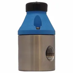 This pressure regulator is constructed from 316 stainless steel for resistance to corrosive and ultra-pure liquids. It features NPT x NPT connections with a 1/2 in inlet connection size. Typical applications include maintaining constant upstream pressure, preventing siphoning, and protecting pumps in fluid handling systems.