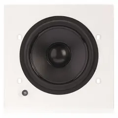 Passive 1-way wall-mount speaker for indoor use. 8 ohm impedance. Overall dimensions: 4 1/4 in width and height. Requires external amplifier. Suitable for background music or paging in commercial spaces.