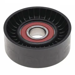 Flat idler pulley for vehicle accessory belt systems. Thermoplastic construction with 21/32 in inside diameter and 2 3/4 in pulley diameter. Light-duty rating for guiding and tensioning belts in automotive engines.