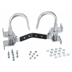 Steel cable hook and V-rung stabilizer with 2.3 in overall length. Designed for use with extension ladders to secure the ladder to poles or cables, providing stability during climbing or working at height.