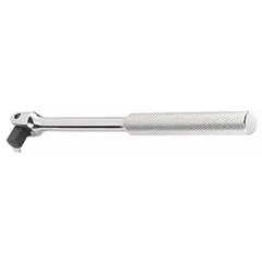 The PROTO J5265 is a flex-head breaker bar with a 3/8 in drive and 8 1/2 in length, designed for loosening or tightening stubborn fasteners. It is constructed from alloy steel with a chrome finish and features a knurled grip for improved control in confined spaces. Suitable for automotive, industrial, and mechanical applications.