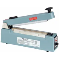 The MIDWEST PACIFIC MP-8C is a tabletop impulse heat sealer designed for sealing polyethylene bags and films. It offers a maximum seal length of 8 inches, a seal width of 1/8 inch, and can handle materials up to 6 mil thick. This unit is suitable for packaging, food service, and industrial sealing tasks