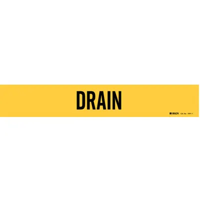 BRADY Penanda Pipa: Drain, Kuning, Hitam, Cocok untuk Diameter Luar Pipa 2 1/2 hingga 7 7/8 in, 1 Penanda Pipa - Drain Adhesive Pipe Markers