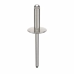 Open-end blind rivet with a 0.183 in diameter, 2 in overall length, and 23/32 in body length. Large flange distributes load over a wider area for fastening sheet metal, plastics, and composite materials. Supplied in a 250-piece pack.
