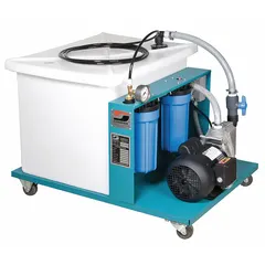Coolant filtration system for post grinder applications. Filters coolant to 1 micron. Designed to remove particles from coolant in industrial grinding operations, extending coolant life and improving surface finish. Compatible with Mfr. No. 64000 and Mfr. No. 64001.