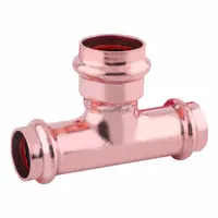 This tee fitting is made of copper or bronze and features a rolled center stop. It is sized 3/4 in CTS x 3/4 in CTS x 1 in CTS for use in copper tubing networks. The press-connect design allows for secure joints in plumbing systems such as potable water or hydronic heating lines