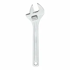 This automatic locking adjustable wrench features a chrome finish and is constructed from alloy steel. With an overall length of 15 5/32 inches and a jaw capacity of 2 1/16 inches, it is suited for tightening or loosening nuts and bolts in maintenance and repair tasks. The automatic locking mechanism secures the jaw setting to prevent slippage during use.