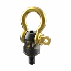 This JERGENS hoist ring features a removable shackle with pivot and rotate functionality for pulling operations. With an M64-6.00 thread size and a maximum load capacity of 49,610 lb, it is suited for heavy lifting and rigging applications where the shackle aligns with the load direction to reduce side-load stress.