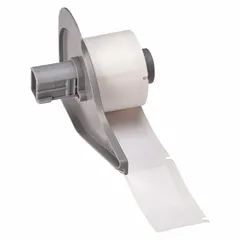 1 in x 2 in polyester label roll with permanent adhesive and white matte finish. Compatible with M710 printer series. Used for industrial identification and labeling of equipment, panels, and assets.