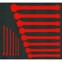 Foam insert made of black polyethylene foam with 14 compartments designed to organize and protect wrenches in tool storage. Overall dimensions 23 in width by 16 in length. Compatible with manufacturer model number J1200F-BASD.