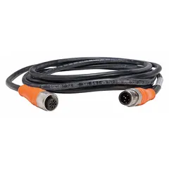 Double-ended cordset with M12 male straight and M12 female straight connectors. 5-pin configuration, 2 m cable length, 22 AWG wire size, black PVC jacket. Suitable for flexing applications in industrial automation, packaging, and material handling systems.