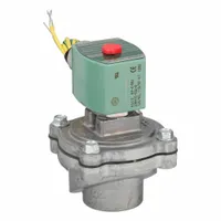 This 2-way, 2-position normally closed solenoid valve is designed for on/off control of fluid flow in industrial piping systems. It features a diaphragm operator and FKM seal, with a 1-inch pipe size and 110V AC coil voltage. The coil enclosure is without junction box