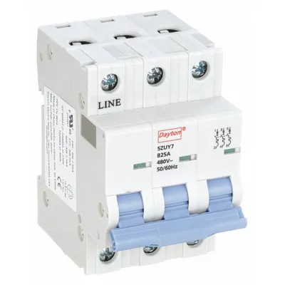 Pelindung Tambahan Dayton: 25 A Amps, 7.5kA pada 480V AC, Jepit Sekrup, NDB2-63 - C-Curve, 3-Pole UL1077 DIN Rail-Mount Supplementary Protectors