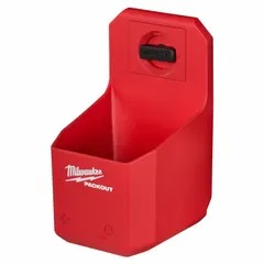 This polymer cup holder attaches to PACKOUT tool chests to securely hold a beverage cup. It keeps drinks accessible and helps prevent spills on job sites or in workshops. Dimensions: 4 in wide, 7 in high, 7 1/4 in long. Color: red.