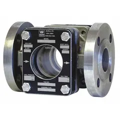 This sight flow indicator features a borosilicate glass sight window for visual monitoring of fluid movement in piping systems. It has a 3/4 in flange connection, stainless steel bolts, and a PTFE seal. Designed for horizontal left flow direction, it is suitable for fluid media in industrial applications.