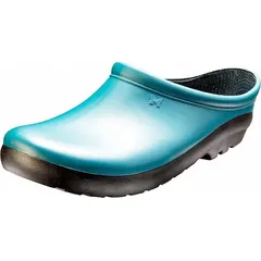 This loafer-style plain-toe shoe from SLOGGERS is designed for slip resistance in industrial environments. It features a Deep Lake Blue color, size 10, and B width. Suitable for use in factories, warehouses, and maintenance facilities.