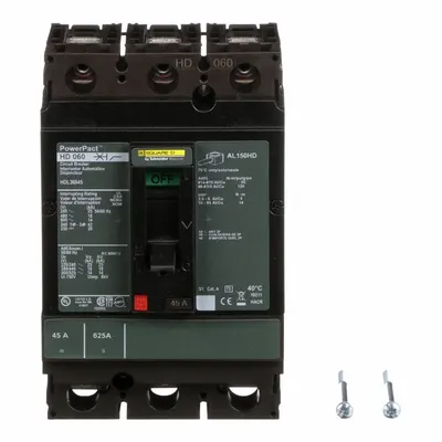 SQUARE D Pemutus Sirkuit Kasus Cetakan: 45 A Amps, 25kA pada 240V AC, Tetap, Line/Load Lug - H-Frame Square D Molded Case Circuit Breakers