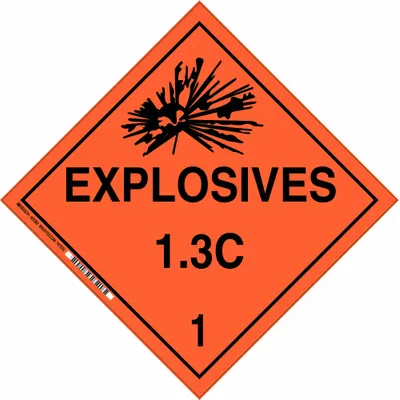 BRADY Plakat Kontainer: Bahan Peledak 1.3 C 1, 10 3/4 in x 10 3/4 in, Tinggi Label 10 3/4 in - Class 1: Explosives